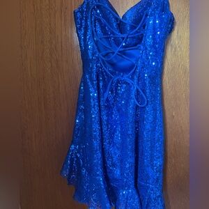 This royal blue sequence dress is from Lucy In the sky.